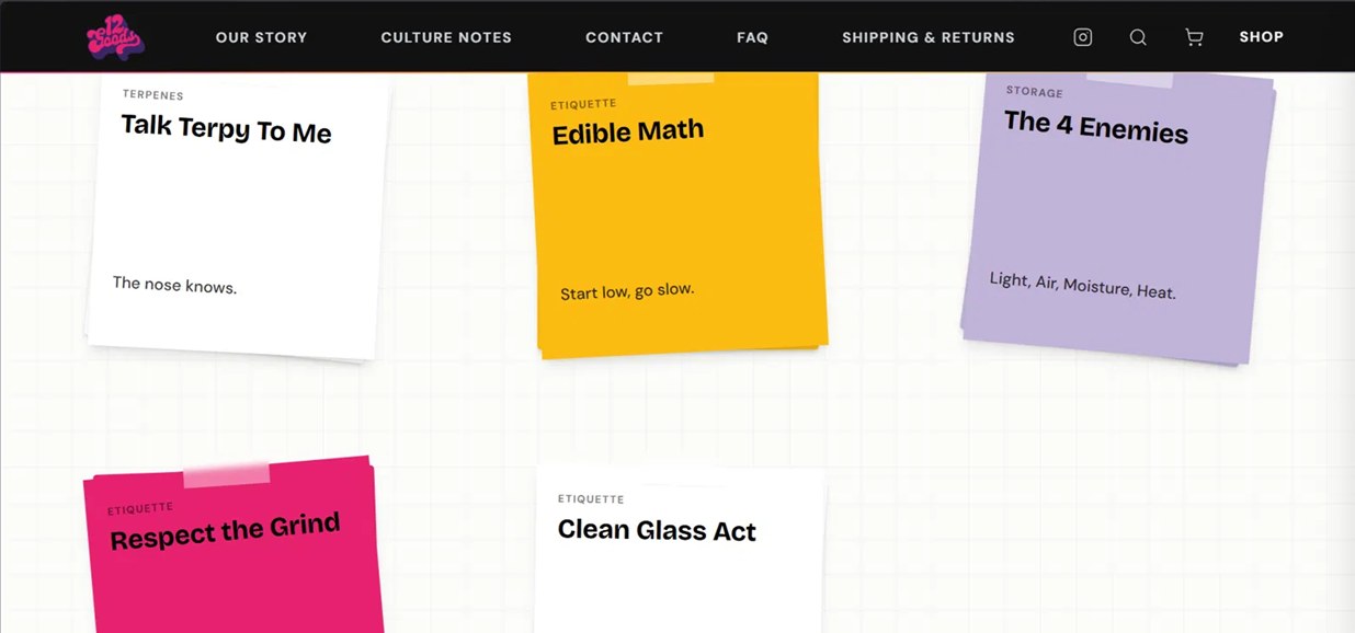 Editorial section presented as pinned paper notes on a grid background